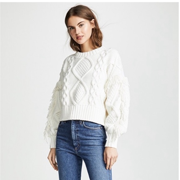 Line & Dot Jasper Fringe Cable Knit
Sweater Ivory Size Medium - Picture 3 of 15